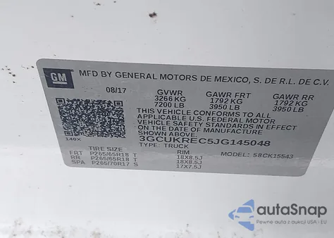 2018 Chevrolet Silverado 1500 1Lt из США, поврежденный, VIN 3GCUKREC5JG145048